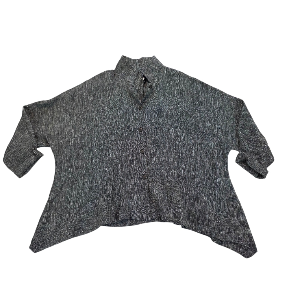 Itemz Linen Blouse Lagenlook Asymmetrical Top USA Made Kaftan Cut Boho Breezy OS